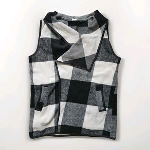 West Loop Wool Blend Check Vest Open Front Shawl Sleeveless Black & White OS EUC